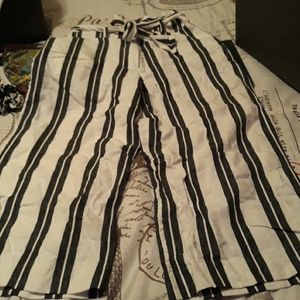 Black and white striped long pants